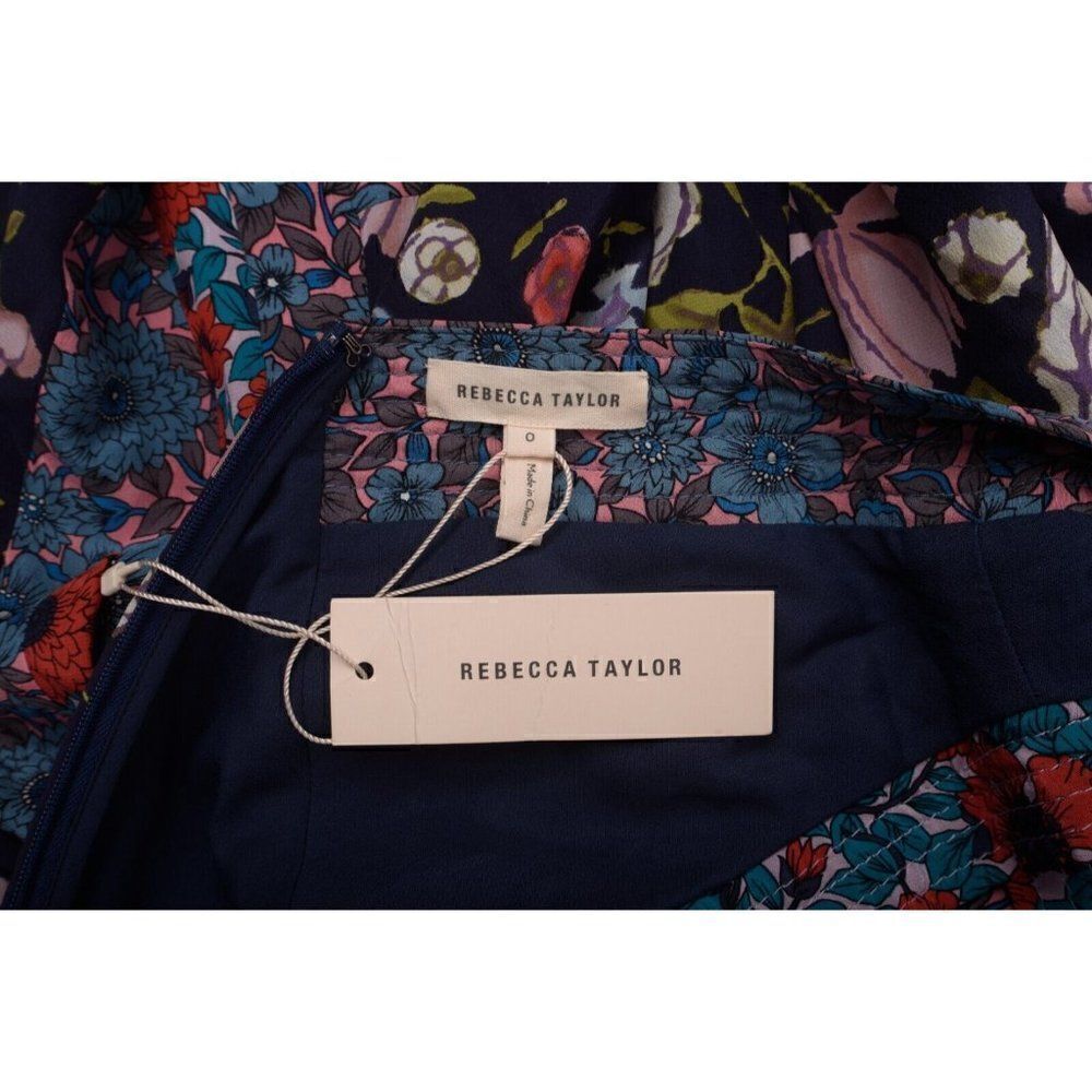 Rebecca Taylor Womans Midi Dress Size 0 Navy Blue Multicolor Floral Silk NWT 595 - Picture 6 of 6